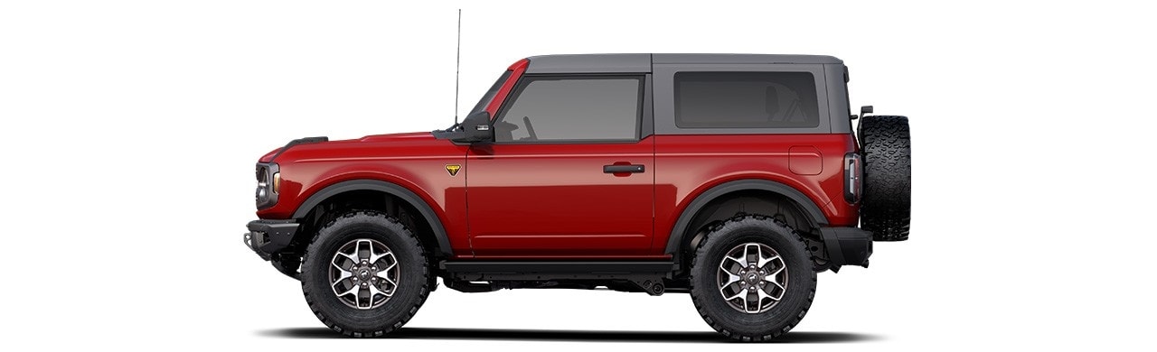 Discover the 2022 Ford Bronco Off-Road SUV 2-door in Color Hot Pepper Red Metallic Tinted Clearcoat