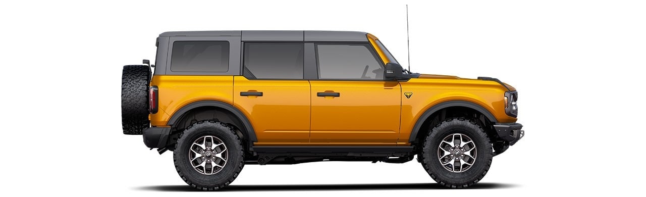 Discover the 2022 Ford Bronco Off-Road SUV 4-door in Color Cyber Orange Metallic Tri-Coat