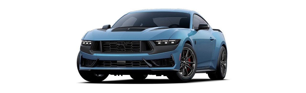Ford Mustang Dark Horse 2025, sports car in Vapor Blue Metallic color