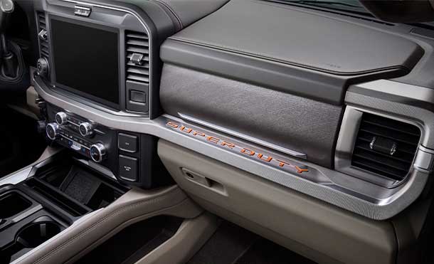 Ford Super Duty F-250 with an 8-inch touchscreen for navigation and maps. 
