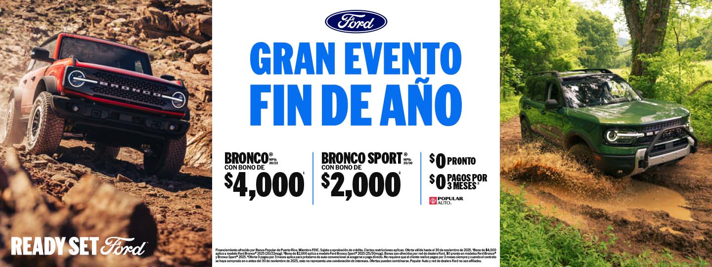 Compra Ford Bronco y Bronco Sport con descuentos de 4 mil y 2 mil dólares, en Puerto Rico