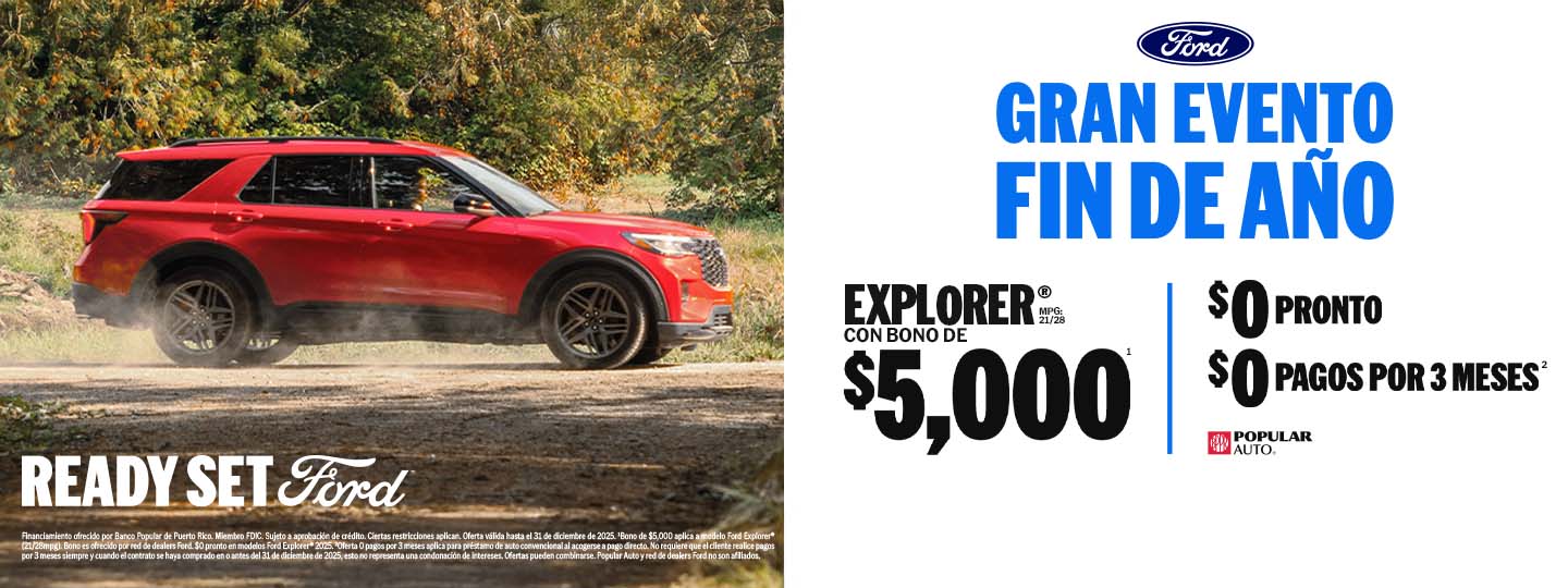 Compra Ford Explorer en Puerto Rico con bono de 5 mil dólares con Banco Popular